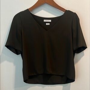 Aritzia Babaton Randy Black Brown Chocolate Short Sleeve Crop Blouse